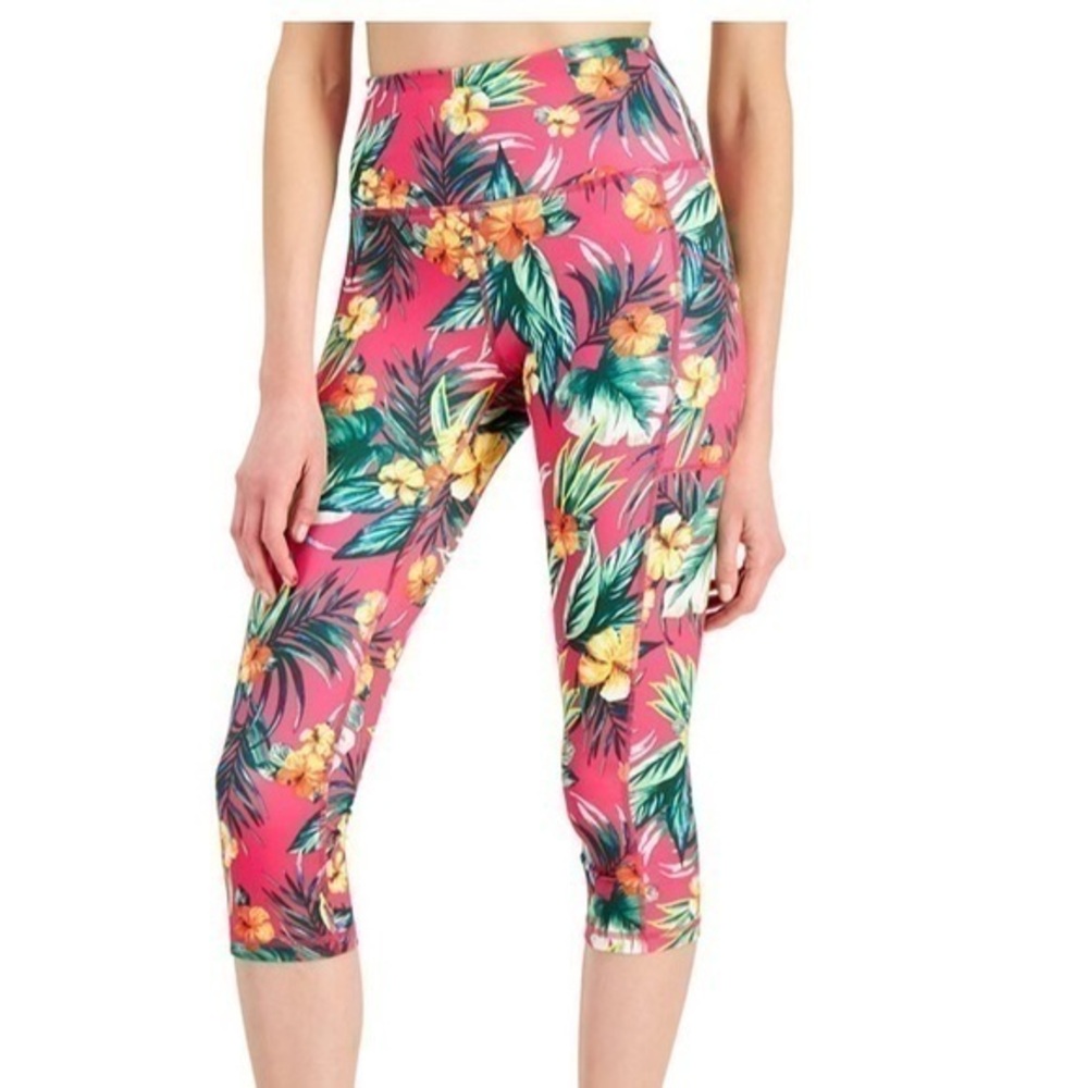 ID Ideology Women's Tropical Side Pocket 7/8 Leggings Pink